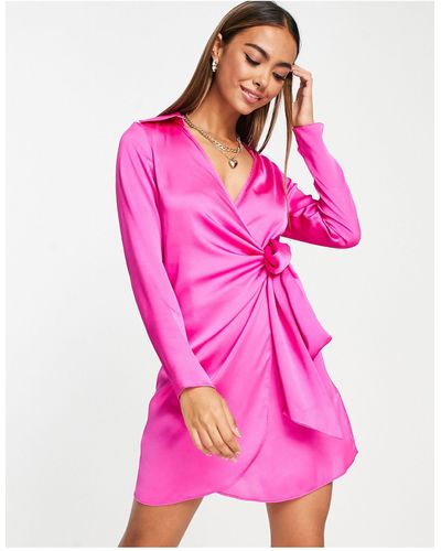 New Look Satin Tie Side Mini Dress - Pink