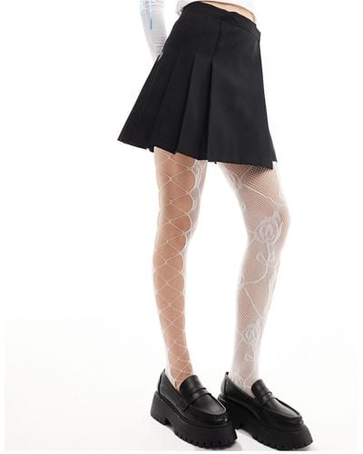 Daisy Street Cut Out Fishnet Rose Tights - Black