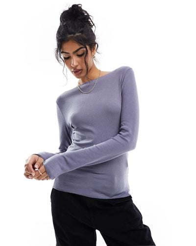 Abercrombie & Fitch Featherweight Slash Neck Long Sleeve Top - Purple