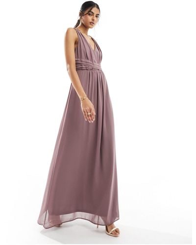 Vila L'invitée - robe longue croisée à la taille avec plis devant - taupe - Violet