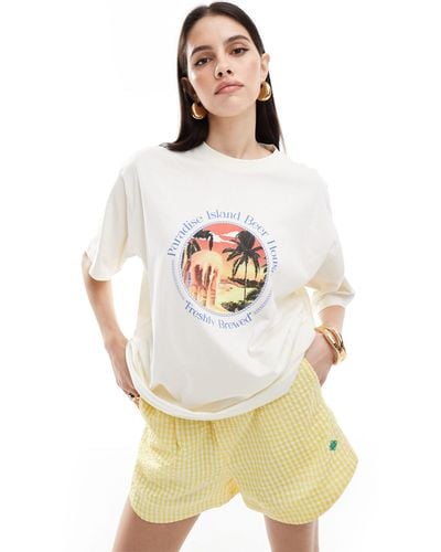 ASOS Oversized T-shirt With Paradise Island Beer Drink Graphic - White