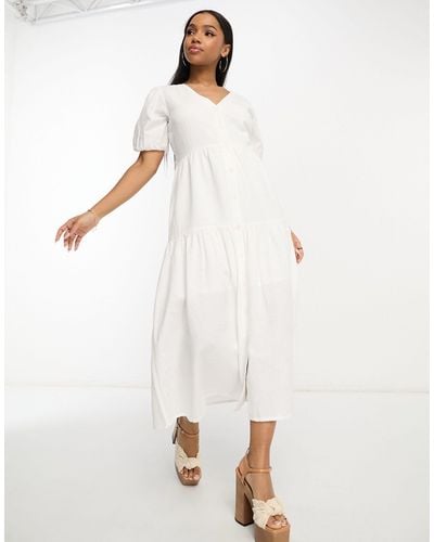 In The Style X Jac Jossa Button Through Tiered Midi Dress - White