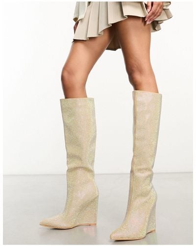 Public Desire Cassiopa Embellished Knee Boots - White