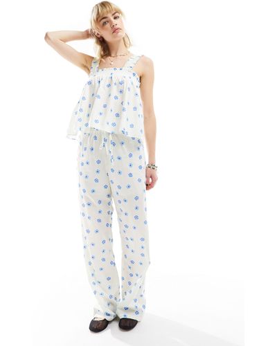 Glamorous Tie Waist Wide Leg Relaxed Trousers - White
