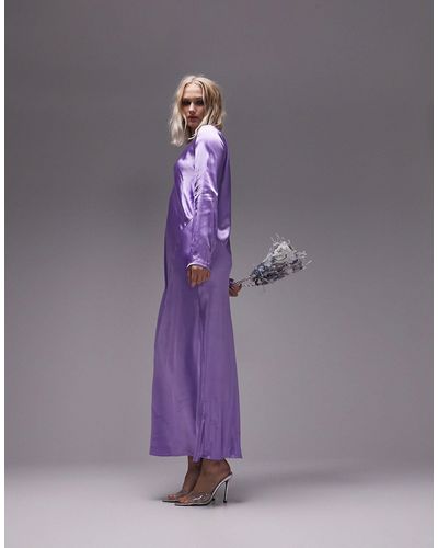 TOPSHOP Seamed Long Sleeve Midi Dress - Purple
