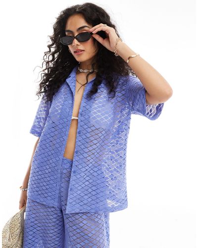 esmé studios Esmee Oversized Knit Beach Shirt Co-ord - Blue