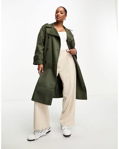 ASOS Asos design petite - trench lungo kaki scuro - Verde