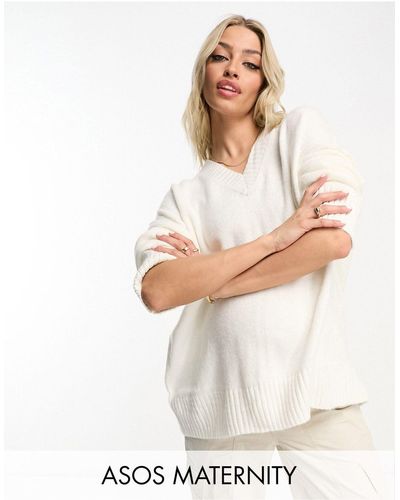 ASOS Asos Design Maternity Chunky V Neck Sweater - White