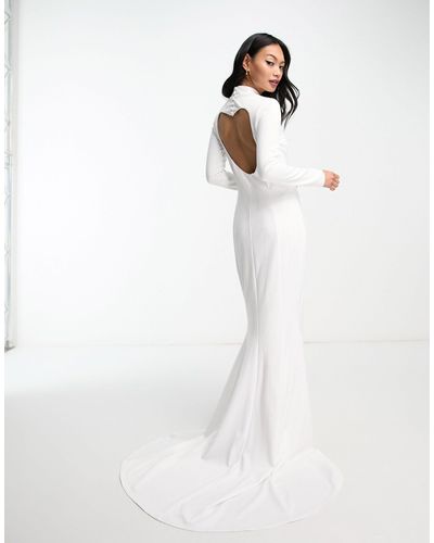 True Violet Vestito da sposa lungo aperto sul retro color avorio con cut-out a cuore - Bianco
