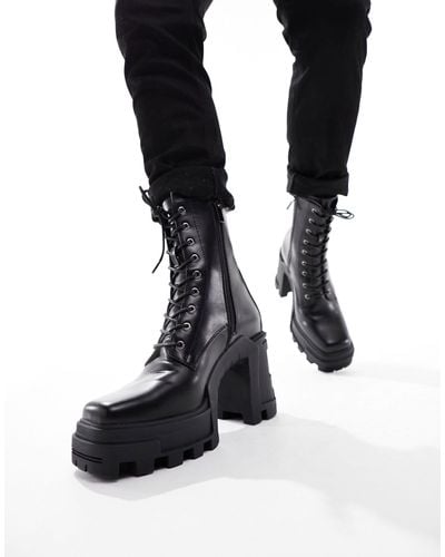 ASOS Heeled Lace Up Boots - Black