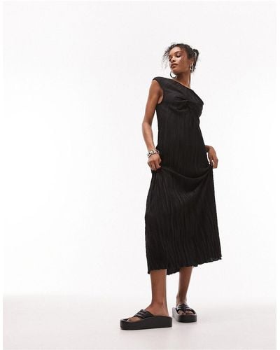 TOPSHOP Twist Front Textured Jersey Column Midi Dress - Black
