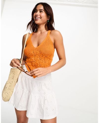 Miss Selfridge Crochet Knit V Shaped Cami - Orange