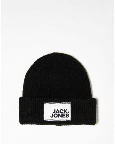 Jack & Jones Knitted Beanie With Bold Logo - Black