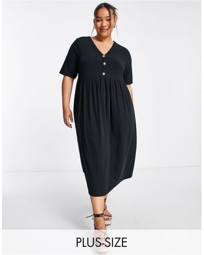 Yours Button Up Midi Dress - Black
