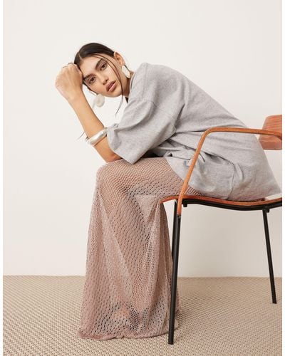 ASOS Metallic Knitted Sheer Sweeping Maxi Skirt - Grey