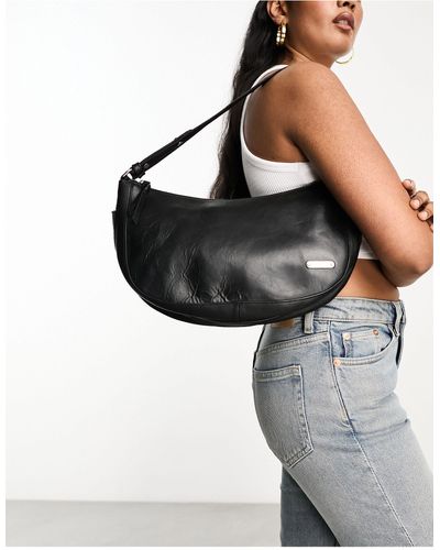 Muubaa Curved Leather Shoulder Bag - Black