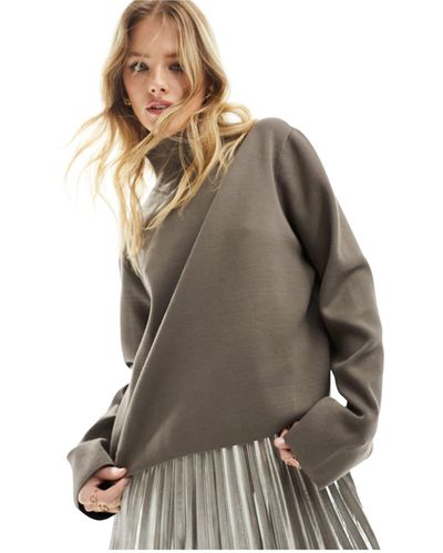 & Other Stories Boxy High Neck Cropped Jumper - Grey
