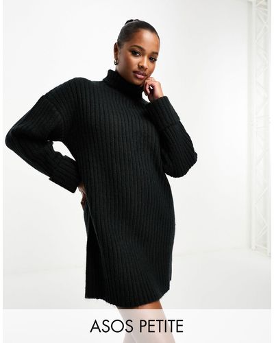 ASOS Asos Design Petite Knitted Sweater Mini Dress With High Neck - Black