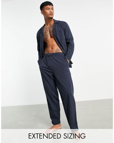 ASOS Pyjamaset Van Jersey Met Overhemd Met Lange Mouwen En Broek - Blauw