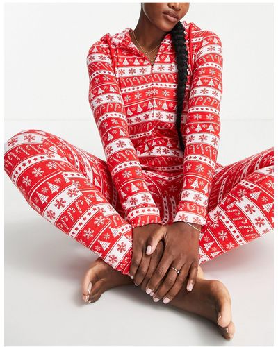 Brave Soul Christmas Candy Cane Fairisle Pyjama Set - Red