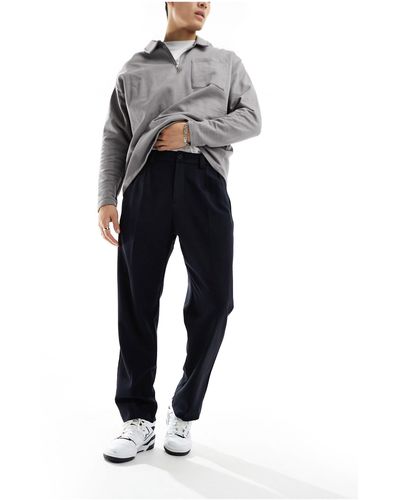 Abercrombie & Fitch Pantaloni eleganti sartoriali neri vestibilità ampia - Blu