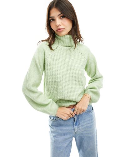Jdy Roll Neck Puff Sleeve Sweater - Green