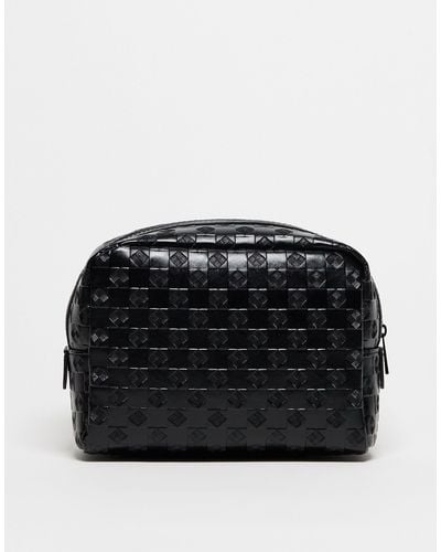 ASOS Faux Leather Wash Bag With Embossed Checkerboard Design - Black