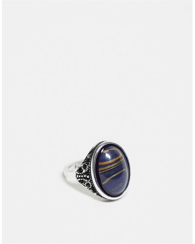 Reclaimed (vintage) Unisex Ring With Blue Faux Stone - White