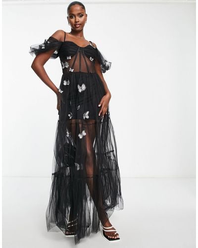 LACE & BEADS Exclusivité - robe transparente à corset avec broderie en 3d - Blanc