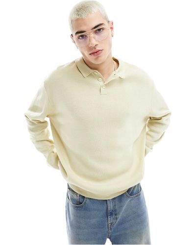 ASOS Oversized Compact Knit Polo Sweater - Natural