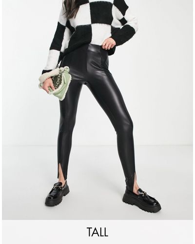 TOPSHOP Tall Faux Leather Pants With Split Front - Black