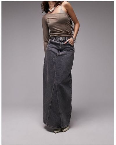 TOPSHOP Denim Column Maxi Skirt - Grey