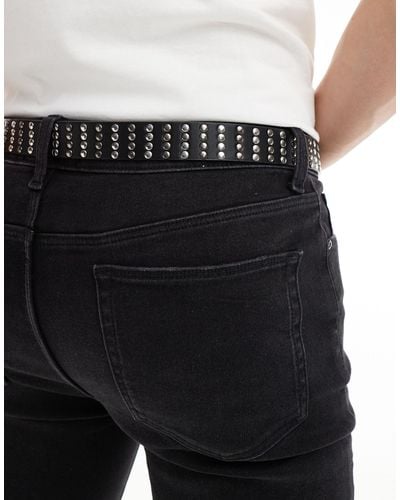 ASOS Faux Leather Belt With Silver And Gunmetal Studs - Black
