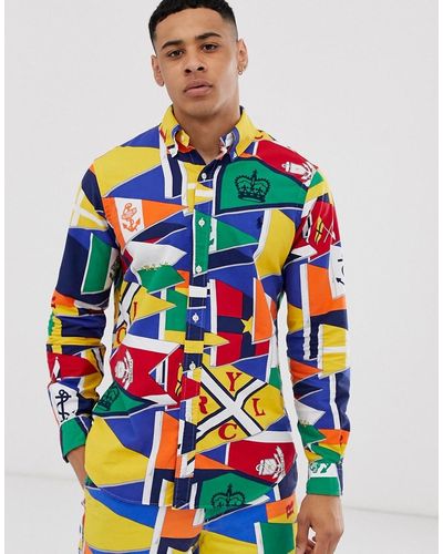Polo Ralph Lauren Chemise Oxford coupe classique à imprimé drapeau sur l'ensemble - Multicolore