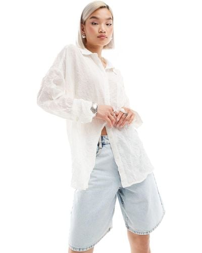 Monki Sheer Crinkle Oversized Shirt - White