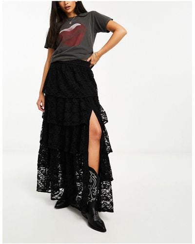 Miss Selfridge Lace Tiered Maxi Skirt - Black