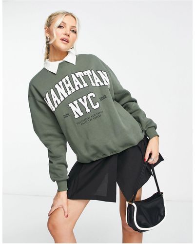 Pull&Bear Oversized Sweatshirt Met Manhattan-print - Groen