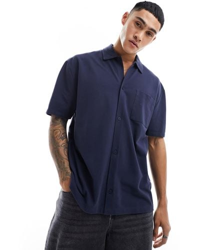 ASOS Short Sleeved Pique Jersey Shirt - Blue
