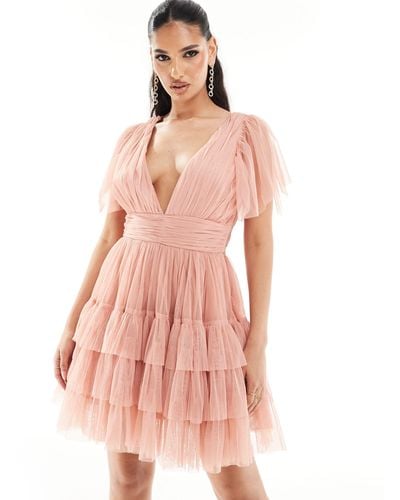 LACE & BEADS Madison Tiered Mini Dress - Pink