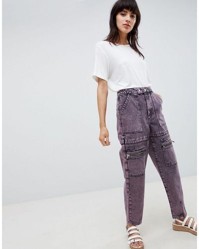 ASOS Carpenter Boyfriend Jeans With Utility Styling - Pink