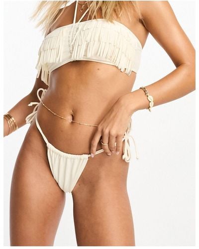 Miss Selfridge Slip bikini color crema con allacciatura laterale - Bianco