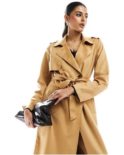 New Look Suedette Trench Coat - Brown