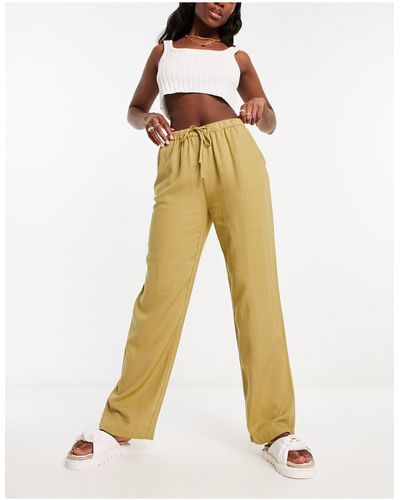 Pull&Bear High Waisted Linen Trousers - Natural