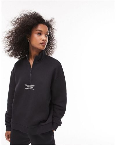 TOPSHOP Premium - Sweater Met Print En Korte Rits - Zwart