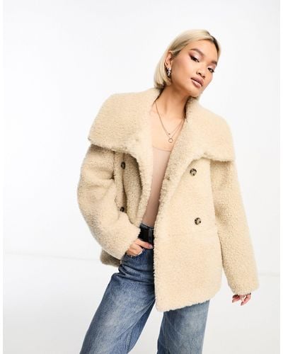 & Other Stories Double Breasted Textured Faux Fur Jacket - Natural