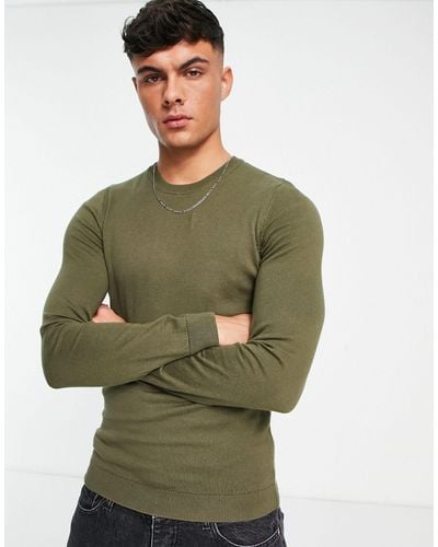 New Look Muscle Fit Knitted Sweater - Green