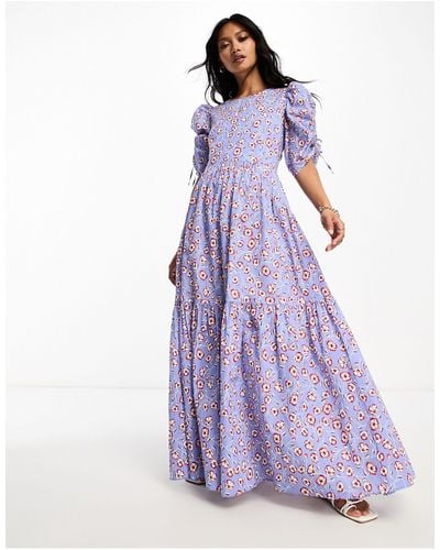 BOSS Debest - robe longue à fleurs avec manches bouffantes - clair - Violet