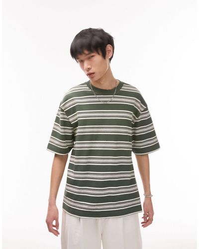 TOPMAN Oversized T-shirt With Varigated Stripe - Green