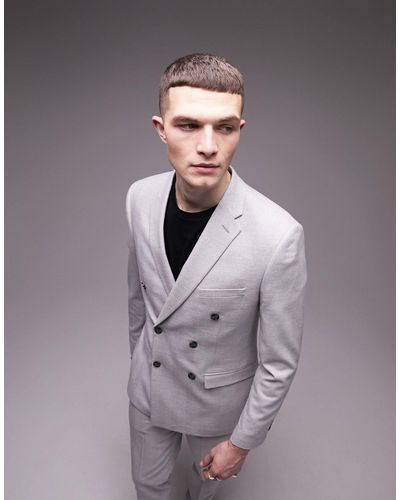 TOPMAN Skinny Herringbone Suit Jacket - Gray