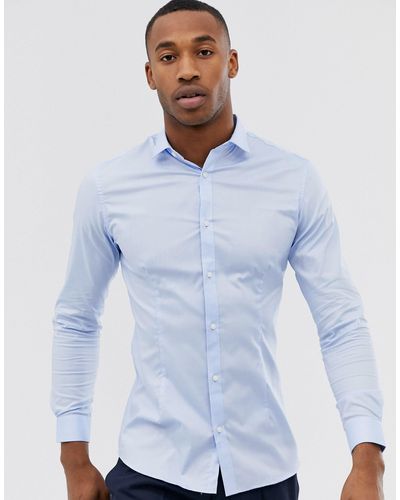 Jack & Jones Premium - Super Slim-fit Net Overhemd Met Stretch - Blauw
